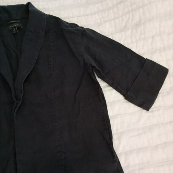 Tahari Jacket 100% Linen Open Front Womens Black Size S Bohemia Prepy Comfort - Picture 6 of 11